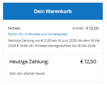 Sky X Fiction zum Vorteilspreis